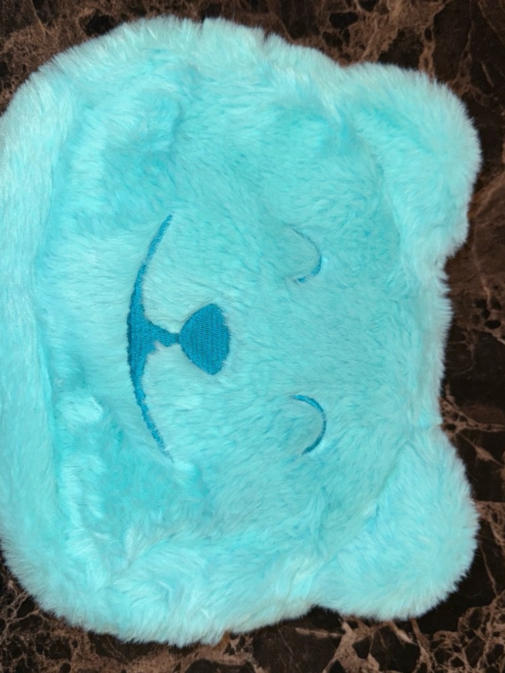 Plush Faux Fur Cosmetic Pouch - Aqua Blue Bear Face